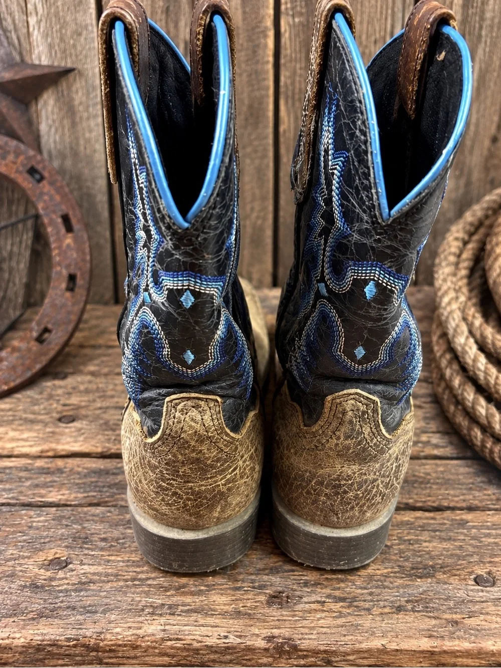 Ariat Kids Tombstone Western Cowboy Boots Brown Black Blue Size 11.5
